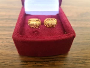 Handcrafted 18k Yellow Gold 3D Ancient Egyptian Scarab Earrings, 1.9g - Picture 1 of 22