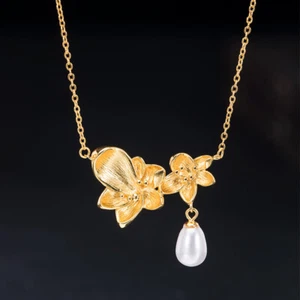 I04 Collier Pflaumenblüten Con Bianca Acqua Dolce Perla Argento 925 Placcato Oro - Foto 1 di 7