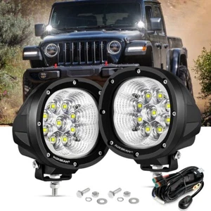 2Pc AUXBEAM 4" 90W Round White LED Pod Fog Driving Lights Flood Off Road Bumper - Picture 1 of 12
