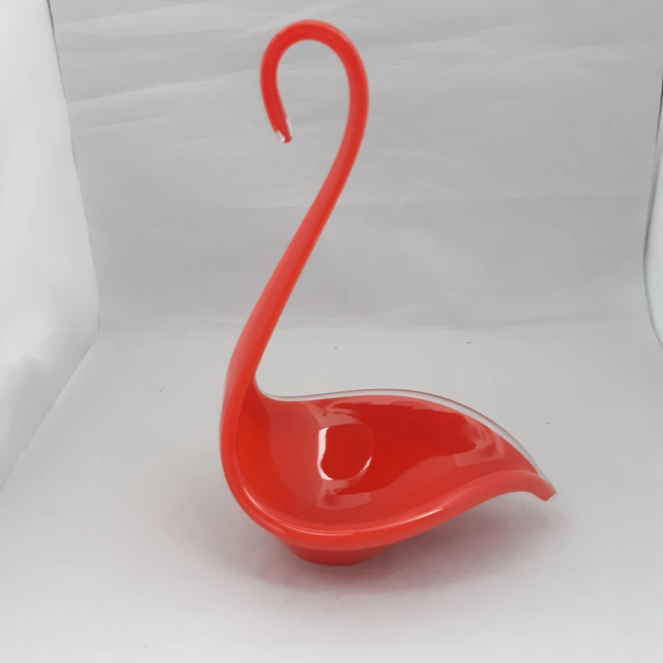 Vintage Orange Swan Glass Bowl Vase Sculpture Cased White 9 inches high - Image 1 of 4