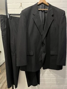 Towncraft Anzug Kammgarn Wolle schwarz Nadelstreifen Anzug 50 L Hose 42 x 27 Plissee - Bild 1 von 15