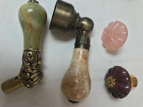 Mixed Lot of Natural Stone Sink Faucet Knobs -Brass/Bronze-Sherle Wagner Style Cover