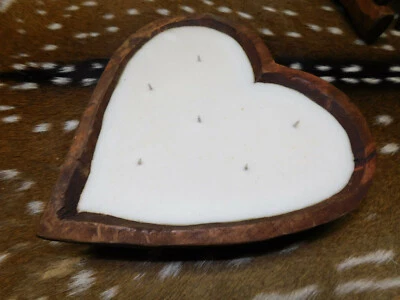 Carved Wooden Heart Dough Bowl Soy Wax Candle Scented BIRDS OF PARADISE Wood   - Image 1 of 3