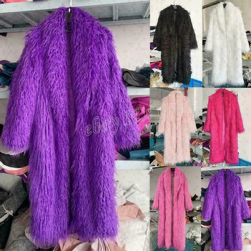 Womens Faux Mongolian Lamb Sheep Fur Coat Long Hair Overcoat Outwear Warm Jacket - Image 1 of 4