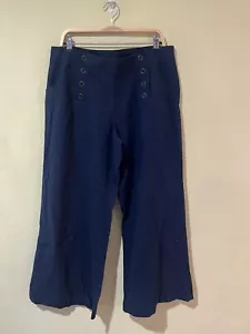 Pantaloni VENUS Sailor Nautical blu navy misto lino gamba larga vita alta taglia 16 p9 - Foto 1 di 6