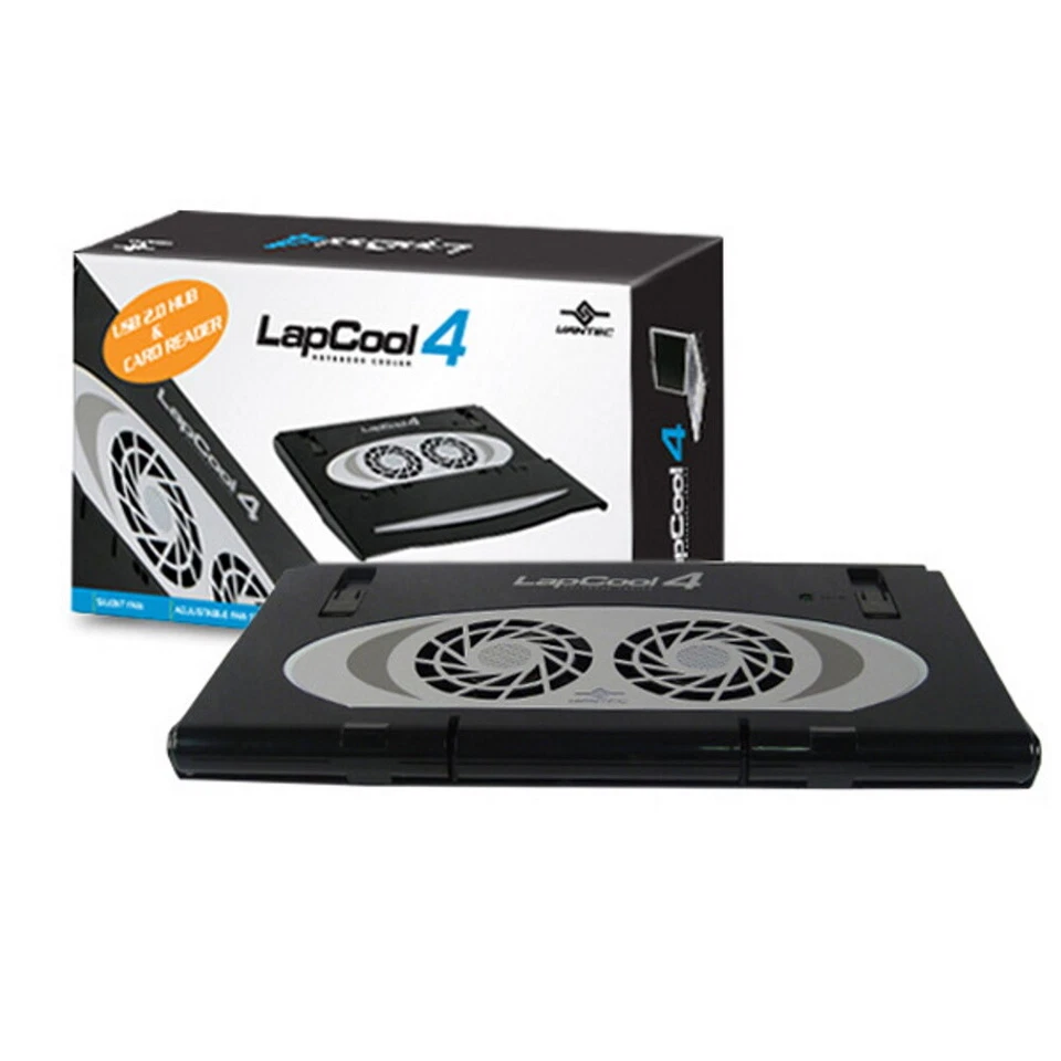 Vantec可折叠笔记本电脑冷却器带双可调节风扇、USB集线器和读卡器 — 第 1/4 张图片