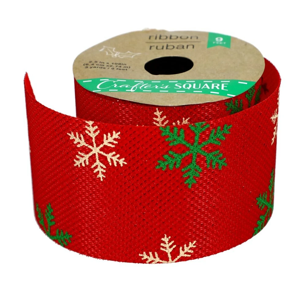Crafter's Square 2.5" x 3 yds Christmas Ribbon Ribbon - Red w/Snowflakes - Image 1 of 1