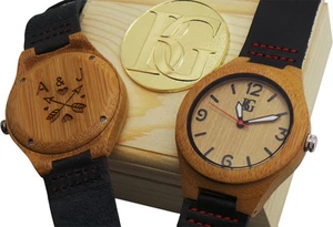 PERSONALISED Wood Leather Luxury Watch Lovers Engraved Unisex Wooden Box - Picture 1 of 5