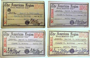 American Legion Official Membership Cards 1940, 1941,1942, and 1943 Bells, TX - Picture 1 of 6