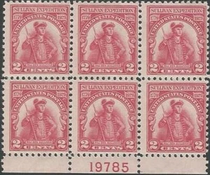 Plate Block of 6 stamps - Scott 657 - 2 cent - Sullivan Expedition - 1929 - MNH - Picture 1 of 1