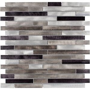 Modern Linear Black Grey Metal Mosaic Tile Backsplash Kitchen Wall MTO0287