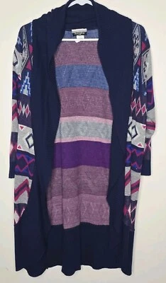 Cárdigan Allison Brittney 1X Plus Púrpura Longline Frente Abierto Azteca Suroeste Foto 1 de 4