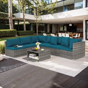 7PCS Outdoor Sectional Furniture Patio Furniture Set with Adjustable Backrest - Picture 1 of 7