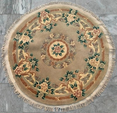 Vintage Chinese Rug Stunning Floral Rug Art Deco Cozy Rug 4x4 ft Free Ship - image 1 of 4