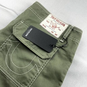 Pantalones cargo True Religion Kalamata verde blanco puntada para hombre 34x32 $159 - Imagen 1 de 9