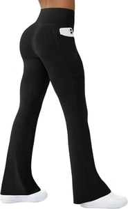 Womens Yoga Pants with Pockets High Waisted Flare Leggings Bell Medium, Black - Picture 1 of 5