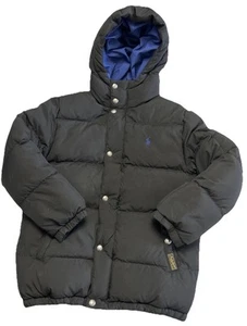 Boys Polo Ralph Lauren Black Puffer Hooded Down Jacket Coat Sz Med 10/12 - Picture 1 of 10