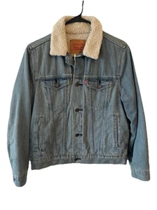 Levis Faux Sherpa Lined Denim Trucker Jacket Kids 12-13 Retro 70s Casual Jean - Picture 1 of 6