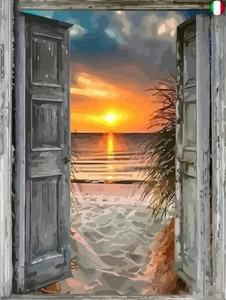 Hjjdiyes Dipingere con i numeri, adulti, tramonto al mare, fai da te, dipinto a - Foto 1 di 8