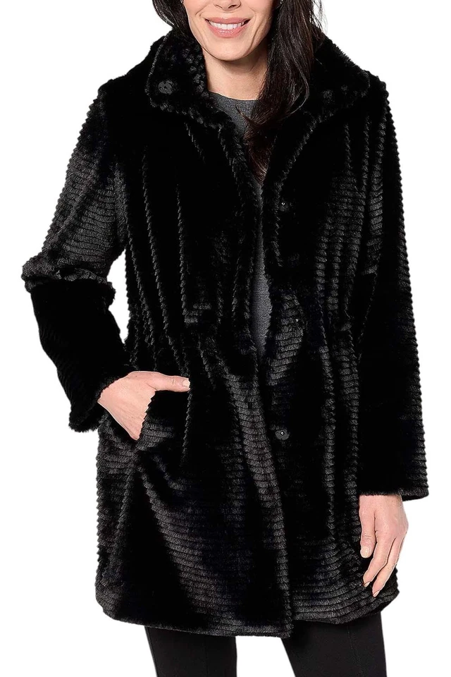 Chaqueta anorak visón sintético para mujer Dennis Basso con capucha extraíble negra Foto 1 de 1