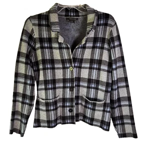 Tahari Jacket Short Plaid Black & Grey ButtonUp Pockets Gorpcore Minimalist Sz M - Picture 1 of 6