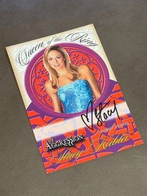 Stacy Keibler 2003 Fleer WWE Queens of the Ring Auto /1500 Autographed 5x7 Card - Image 1 of 4
