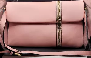 Simply Noelle Cotton Candy Pink Zip It Leather Crossbody or Clutch 12"x7" New - Picture 1 of 15