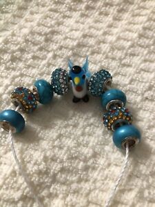 European Beads Turquoise-Rhinestones, Lampwork  Bird