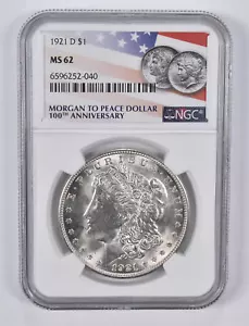 MS62 1921-D Morgan Silver Dollar NGC - Flag Lbl - Picture 1 of 5