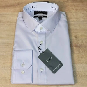 M&S Pure COTTON Regular Fit SHIRT ~ Size 15" ~ LIGHT LILAC (rrp £35) - Picture 1 of 3
