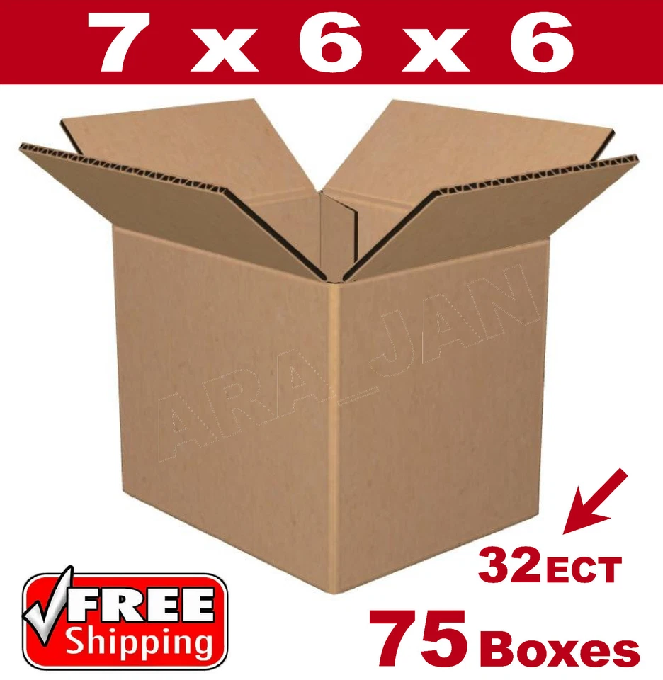 75 - 7x6x6 Cardboard Boxes Mailing Packing Shipping Box 32ECT Corrugated Carton - Image 1 of 1
