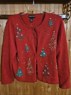 Suéter de Navidad Vintage XL Cuentas Abotonadas Rojo Largo Slv Usado en Excelente Condición 5523☆ Foto 1 de 4