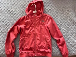 North Face WINDBREAKER JACKET Girls 10 12 Medium Salmon Hood Full Zip Light - Picture 1 of 7