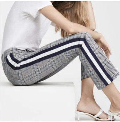 Pantalones al tobillo madre a cuadros azul marino a rayas para mujer talla 27 Foto 1 de 4