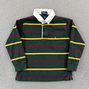 Polo Ralph Lauren Shirt Boys 6 Green Long Sleeve Rugby Striped Preppy Pullover - Picture 1 of 11