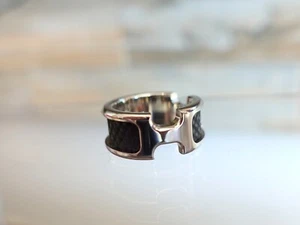 HERMES RING S 53 olympe h silver black paris metal leather - Foto 1 di 20