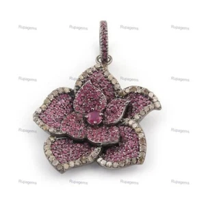 Natural Ruby Gemstone Pendant 925 Sterling Silver Pendant Pave Diamond Pendant - Picture 1 of 7