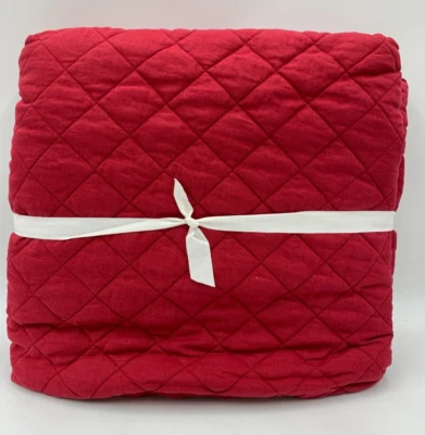 Pottery Barn Belgian Flax Linen Diamond Quilt Merlot Red Twin #Z1119 - Image 1 of 2