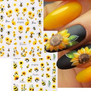Nail Art Stickers Sunflower Bee Golden Flower Small Grass Nail Stickers Set - Picture 1 of 8