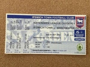 1999/2000 IPSWICH TOWN V MANCHESTER CITY 26-09-1999 DIVISION 1 MATCH TICKET - Picture 1 of 1