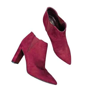 Marc Fisher Burgundy Ankle Booties 7.5 Point Toe Dressy Classy Cocktail 4" Heel - Picture 1 of 7