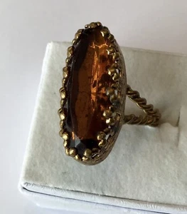 ANILLO AJUSTABLE VINTAGE DE DIAMANTES DE IMITACIÓN TOPACIO FIRMADO POR ALEMANIA OCCIDENTAL - Imagen 1 de 3