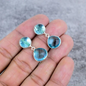 Blauer Topas Edelstein Handarbeit Schmuck 925 Sterlingsilber Ohrring Geschenk für sie - Bild 1 von 4