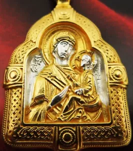 N.G. Sterling Silver Virgin Hediotera Madonna and Child Icon Pendant, 1 1/4 Inch - Picture 1 of 12