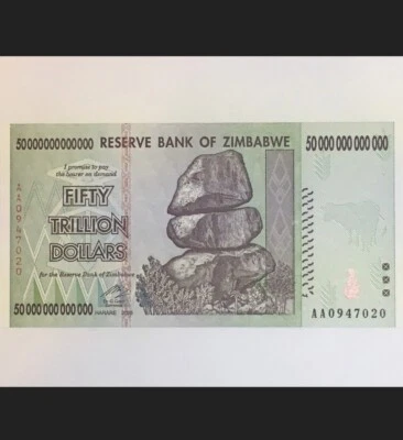 Authentic 50 Trillion CIR/UNC Zimbabwe Currency Banknote  (2008,AA) - Image 1 of 4