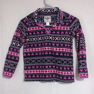 OshKosh Purple Pink Fleece Hearts Fair Isle Quarter Zip Size 8 - Picture 1 of 3
