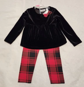 NWT Children's Place Velour Top Plaid Leggings Christmas Outfit 2T Toddler Girl - Picture 1 of 1