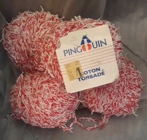 LOT of 4 Pingouin Cotton Torsade Vintage Yarn Red White France - Picture 1 of 3