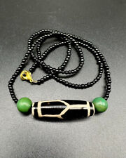 Old Tibetan Buddhism Agate Onyx carved Exorcism Amulet dzi Pray beads neckless