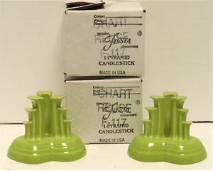 FIESTA Chartreuse Pyramid Candle Holders w/Factory Boxes New 1999 Original Stock - Picture 1 of 5
